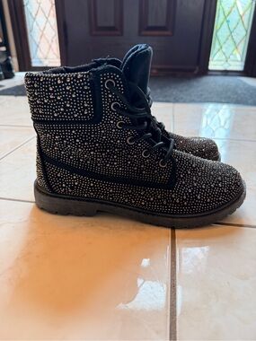 Rock & Candy Black Rhinestone Lace-Up Combat Boots